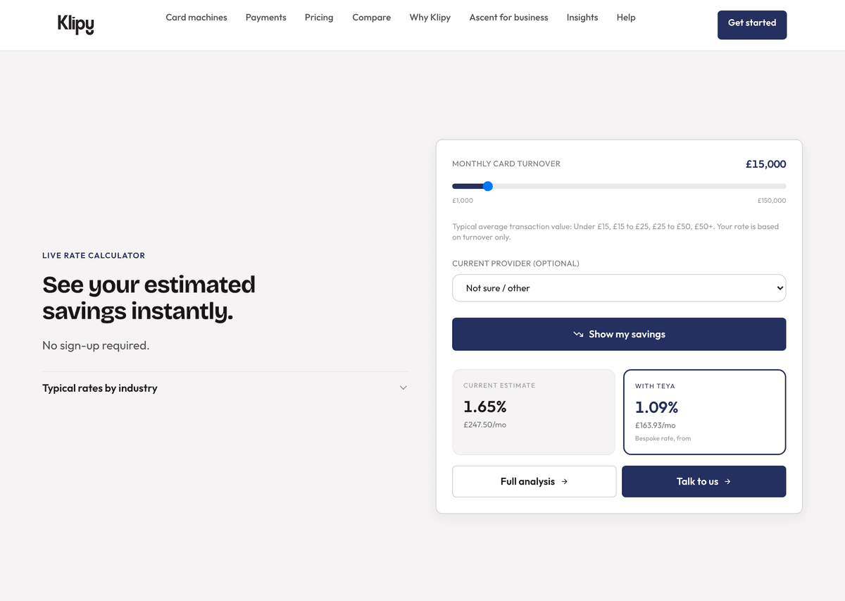 The live rate calculator, result state, an example saving