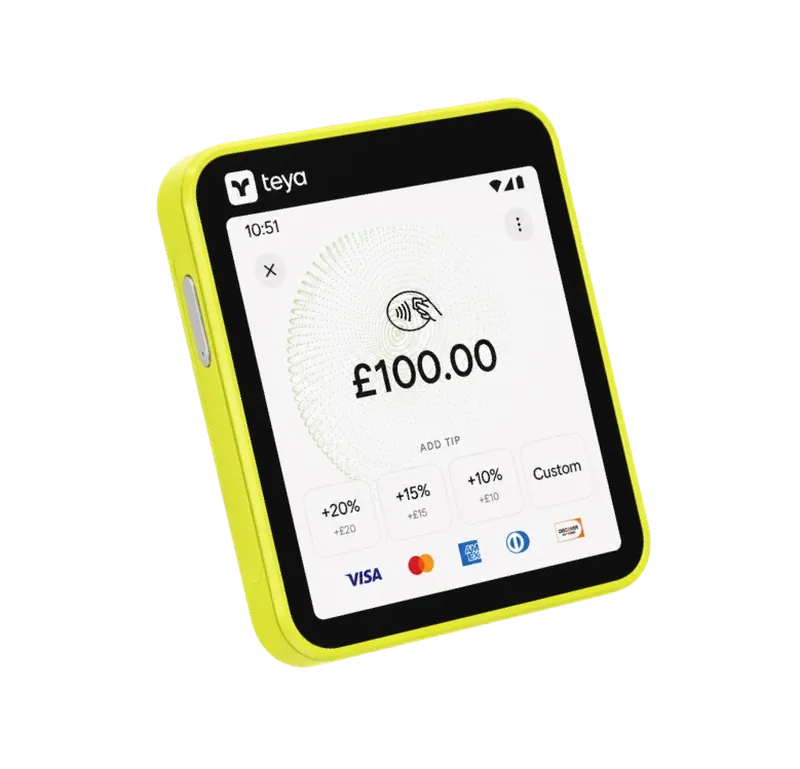 Teya Lite's screen showing the Teya payment app, a completed transaction